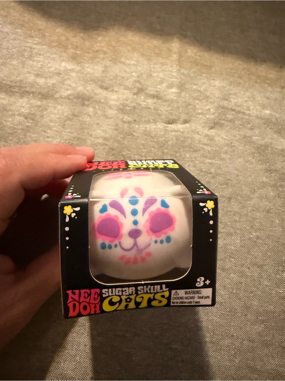 NeedDoh Sugar Skull Cats Squeeze Toy - White with Pink & Blue Accents